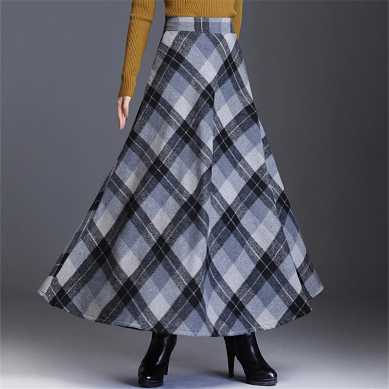Neophil Woolen Warm S-3XL Thick Plaid Skirts Winter Women England Style Pockets Midi Pleated A-Line Wool Tartan Skirt S9216