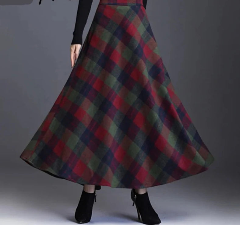 Neophil Woolen Warm S-3XL Thick Plaid Skirts Winter Women England Style Pockets Midi Pleated A-Line Wool Tartan Skirt S9216
