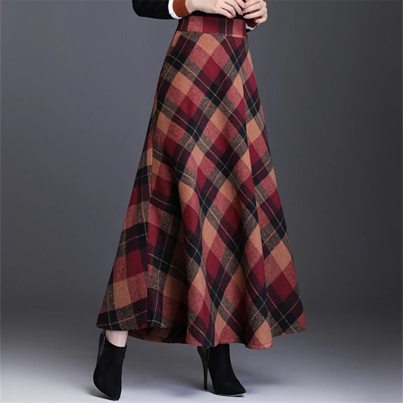 Neophil Woolen Warm S-3XL Thick Plaid Skirts Winter Women England Style Pockets Midi Pleated A-Line Wool Tartan Skirt S9216
