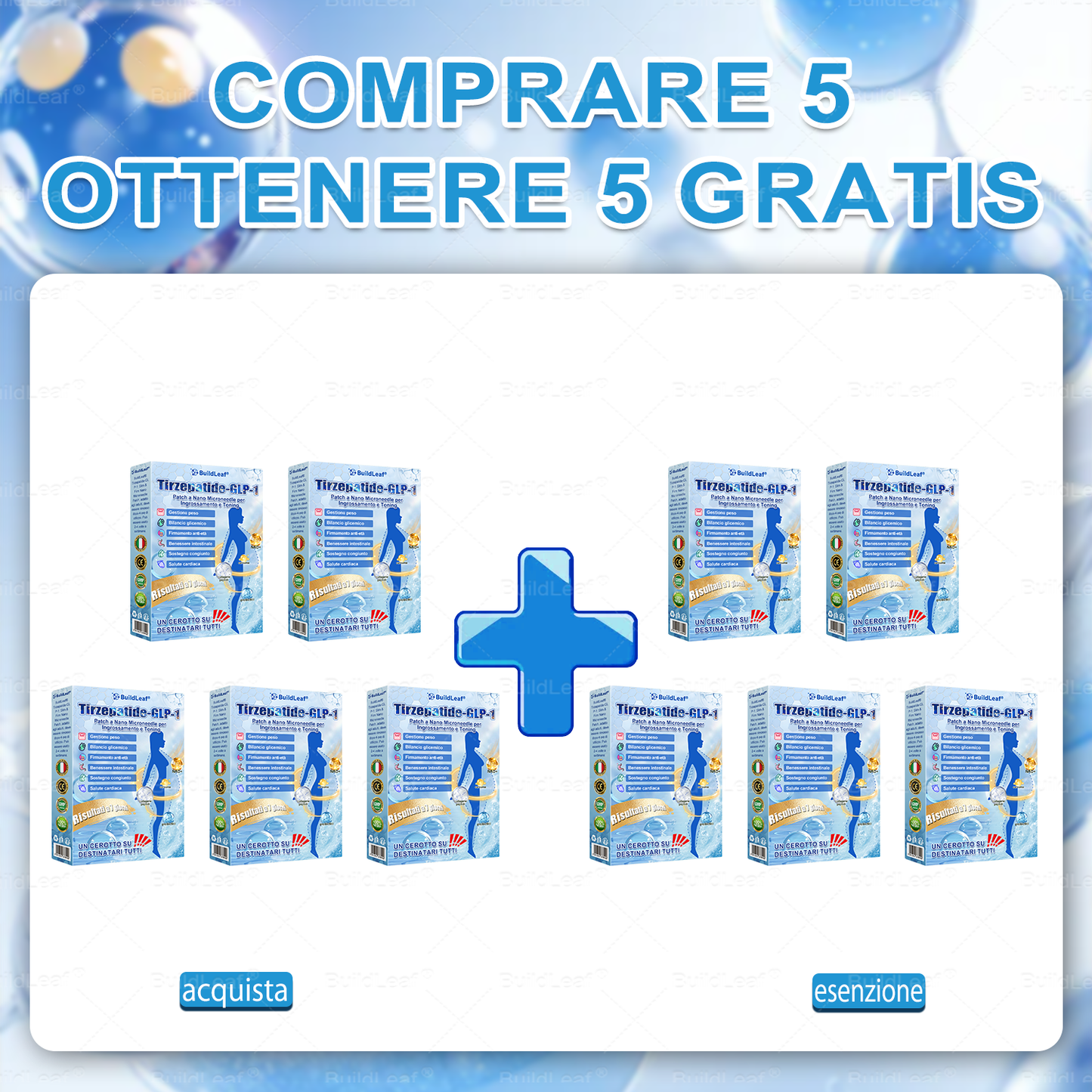 IT Clinicamente testato · Cerotto a microaghi nano BuildLeaf® Slim & Firm con Moringa, Omega-3, Peptidi di Collagene, NAD e NMN per obesità, salute cardiovascolare, diabete, apnea notturna, articolazioni, pelle e anti-età.