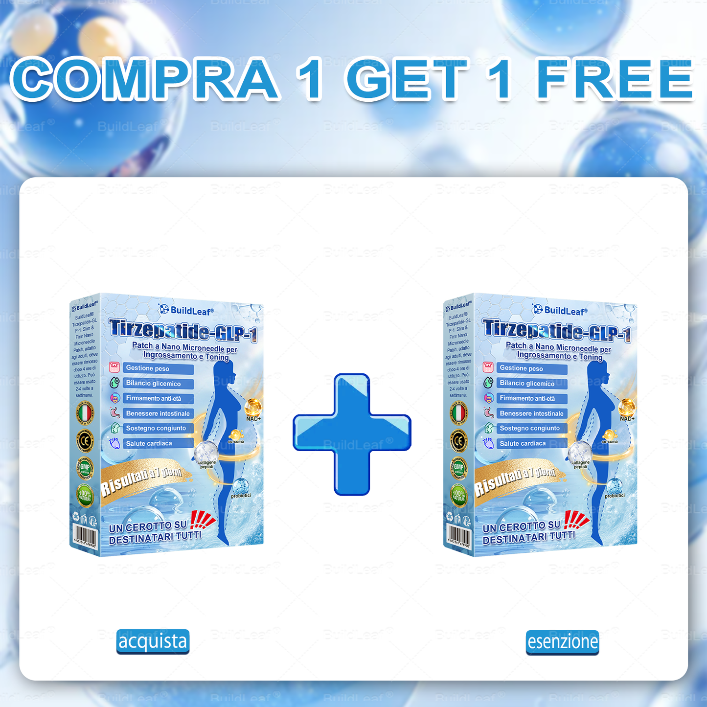 IT Clinicamente testato · Cerotto a microaghi nano BuildLeaf® Slim & Firm con Moringa, Omega-3, Peptidi di Collagene, NAD e NMN per obesità, salute cardiovascolare, diabete, apnea notturna, articolazioni, pelle e anti-età.